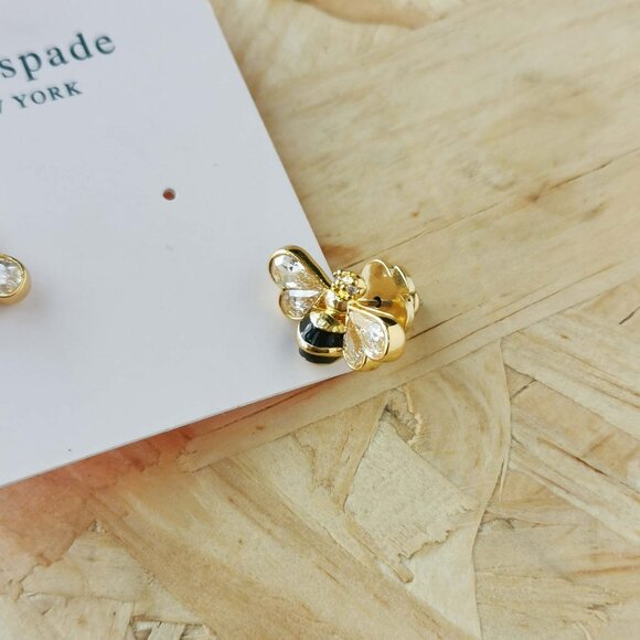 NEW Kate Spade all abuzz stone bee black stud earrings Gold - Picture 3 of 3